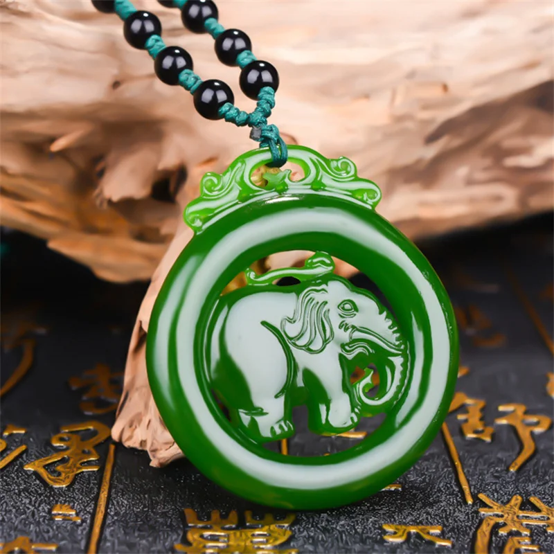 

Maichuang/jade Spinach Green Auspicious Ruyi Elephant Exquisite Necklace Pendant Fashion and Elegant Personality Jewelry Couple