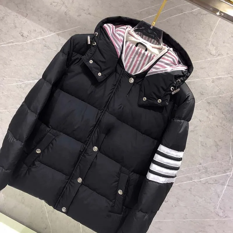 Winter Jacket Men Parkas Thicken Warm Coat TB Luxury Brand Stand Collar Jackets Solid Color Parka Coat Women Fashion Design