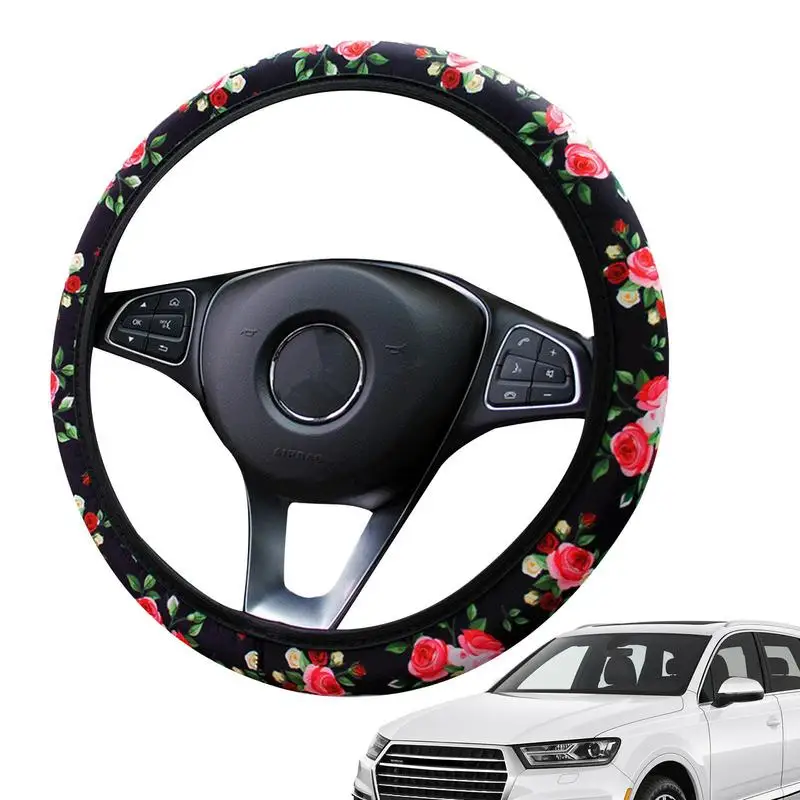 

Car No Inner Ring Non-slip Elastic Rose Cover Floral Car Cover Rose Flowers Steering Wheel Cover Automotive Accessories