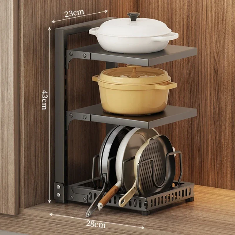 Adjustable Under-Sink Pot Holder Multi-Layer Stainless Steel Storage Rack Frying Pans Rice Cookers Seasonings Kitchen Organizer