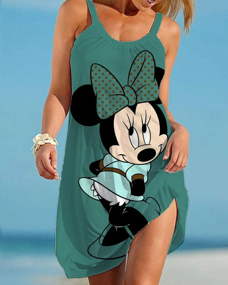 

New Plus Size Dresses Europe And America Disney Ladies New Cartoon Mickey Mouse Minnie Sling Dress Casual Beach Dress Sun Dress
