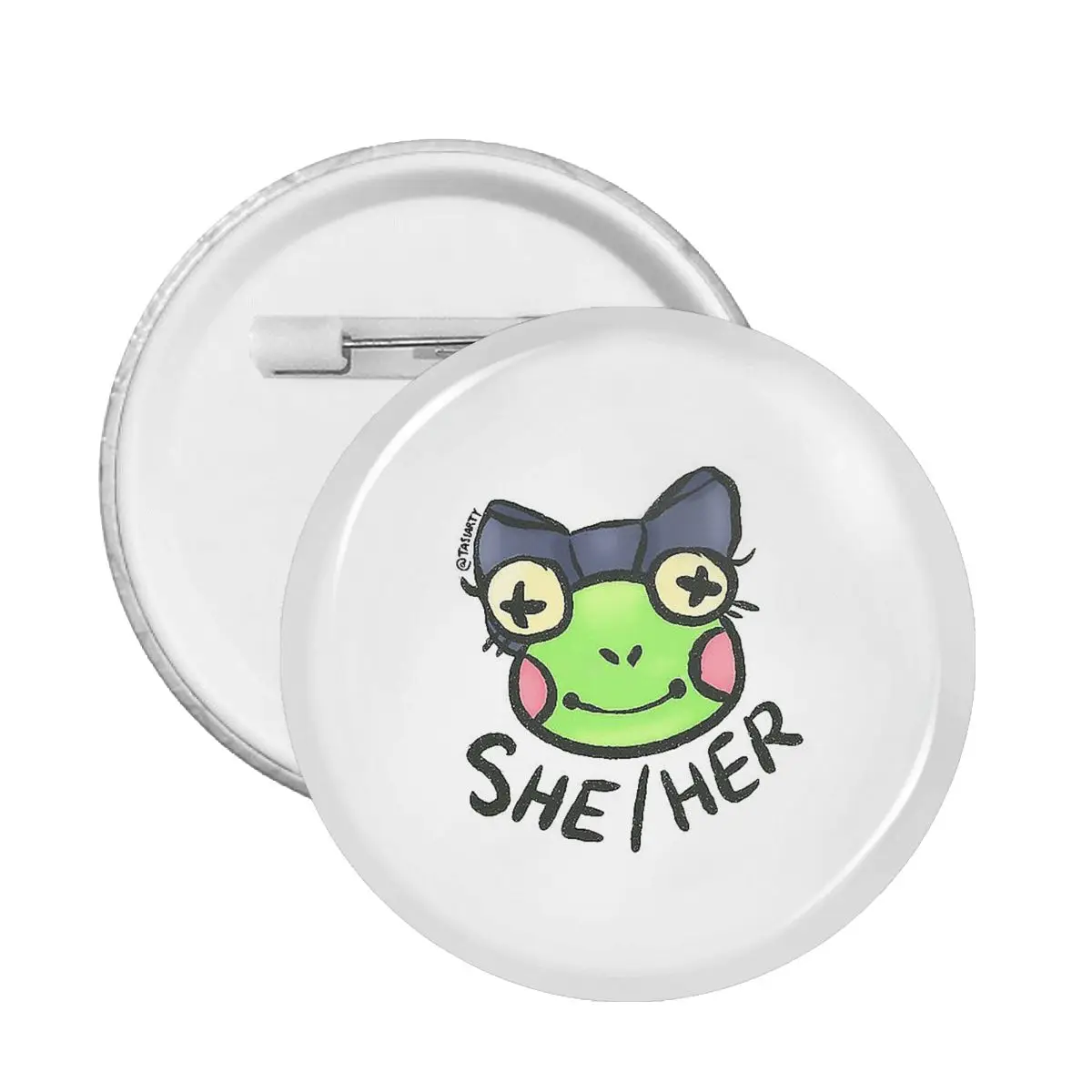 

Pronoun She Her Sticker Frog Froggie Funny Interesting Soft Button Pin Customizable For Boyfriend Decorative Pin