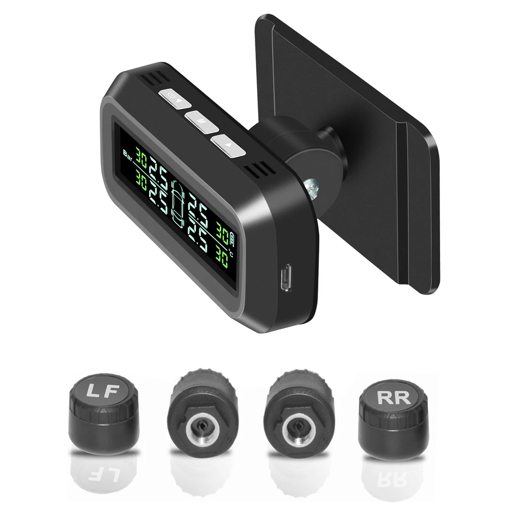 C68 USB + солнечный ЖК-дисплей Автомобильная система контроля давления в шинах TPMS с 4