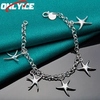 925 sterling silver round chain starfish pendant bracelet ladies fashion glamour party wedding engagement jewelry