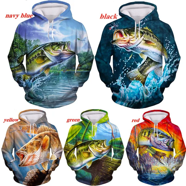 

European and American Fish Hunting 3D Print Hoodie Harajuku Long Sleeve Funny Hoodies Carp Fish Sweatshirt