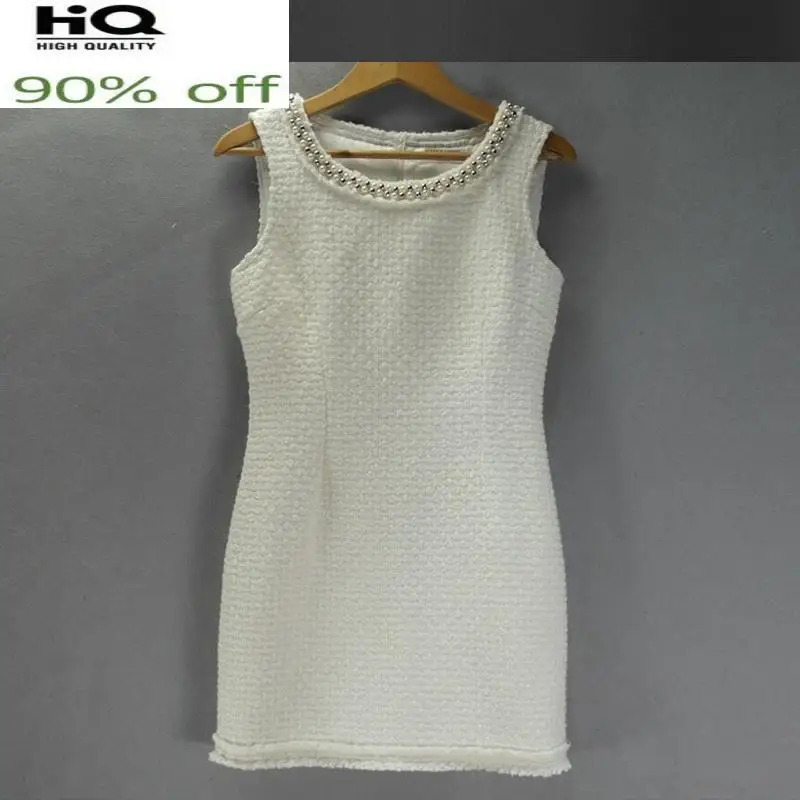

woolen White new advanced custom small fragrant wind ladies short-sleeved dress bottoming