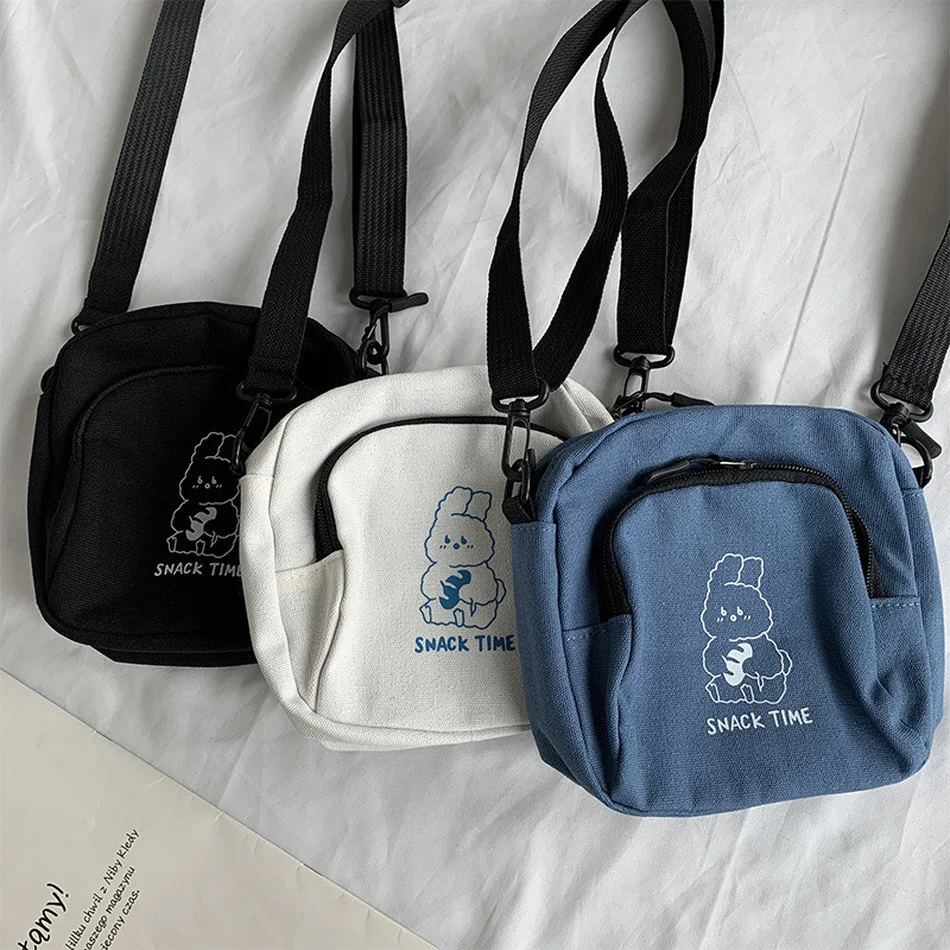 

Холщовая Маленькая женская сумка с милым Кроликом, 2023, повседневные сумки-мессенджеры для студенток, винтажная женская сумка на плечо, кошелек для телефона, сумочка