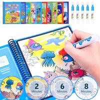 10types magic water drawing book reusable coloring book with pen doodle painting board montessori toys for kids children gift