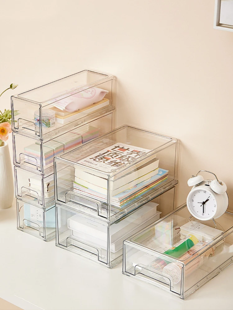 

Desktop Storage Box Stackable Transparent Desktop Drawer Type Box Sundries Organizer Cosmetic Jewelry Finishing Closet Organizer