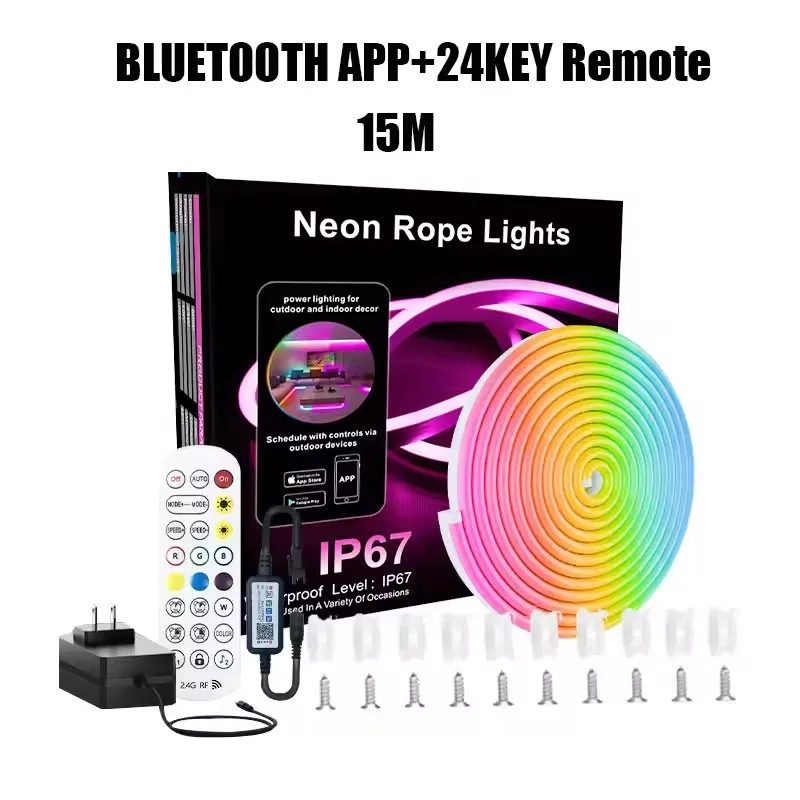 

Dc 24V Rgb Ic Неоновые светодиодные фонари Водонепроницаемая Bluetooth App Дистанционное управление Светодиодная лампа для комнаты 5M 10M 15M 20M Светодиодная лента Rgb Tape