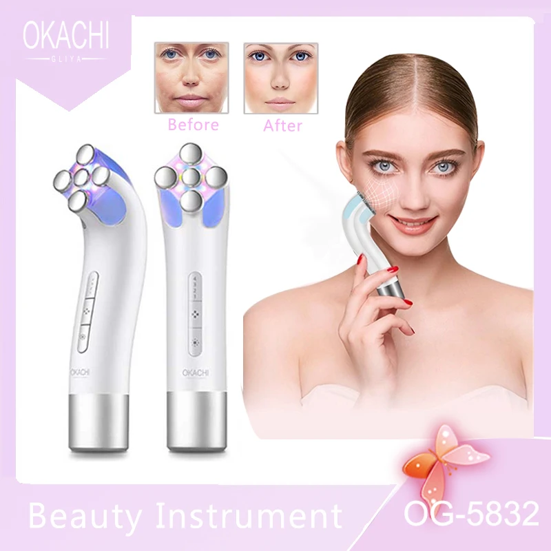 

EMS RF Color Lighting Ionic Iontophoresis Beauty Instrument Facial Skin Care Appliance Skin Rejuvenation OKACHI GLIYA