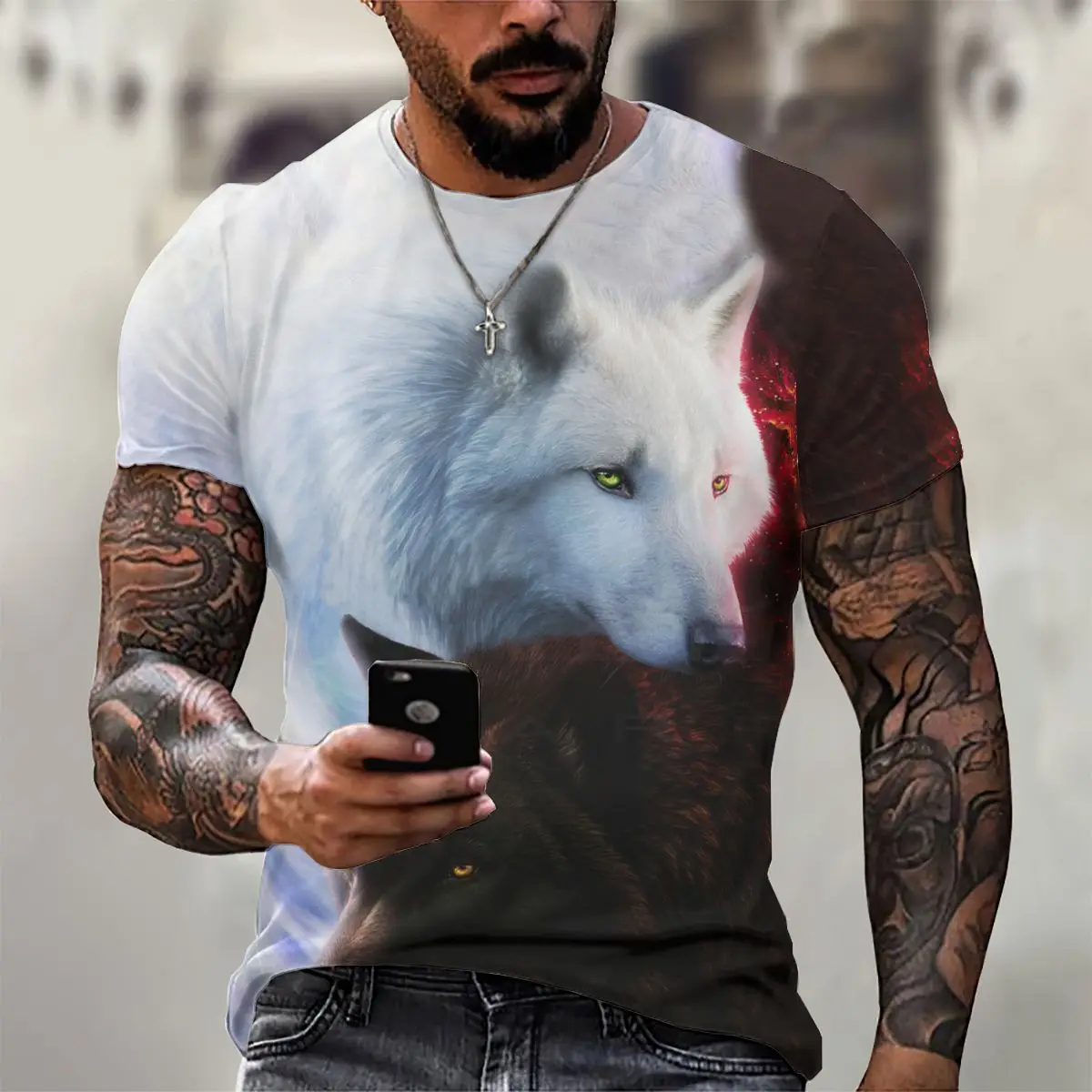 2022 3D Wolf Printing Pattern Men T Shirt Oversized T-shirts Harajuku Summer Short Sleeve T-shirt Breathable Sports Men's Shirt