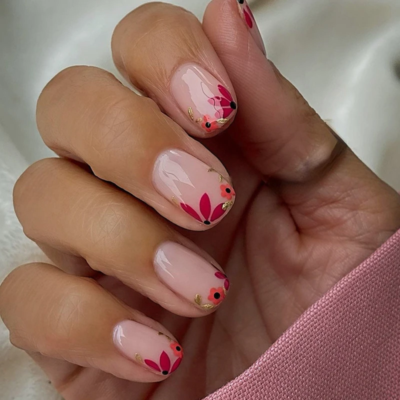 

24Pcs/Set False Nail Beautiful flower Fake Nail Tips Full Cover Acrylic False Nails Decoration For Nail Tip Beauty