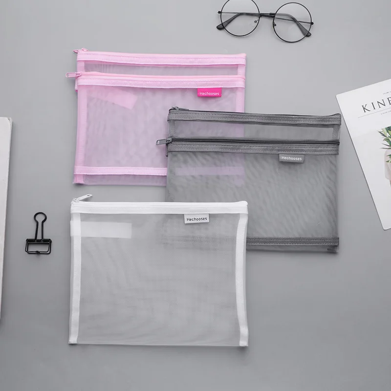 

A5Simple Transparent Mesh File Bag Data Storage Bag Student Exam Grid Zipper Bag Stationery Bag Document Bag Folder