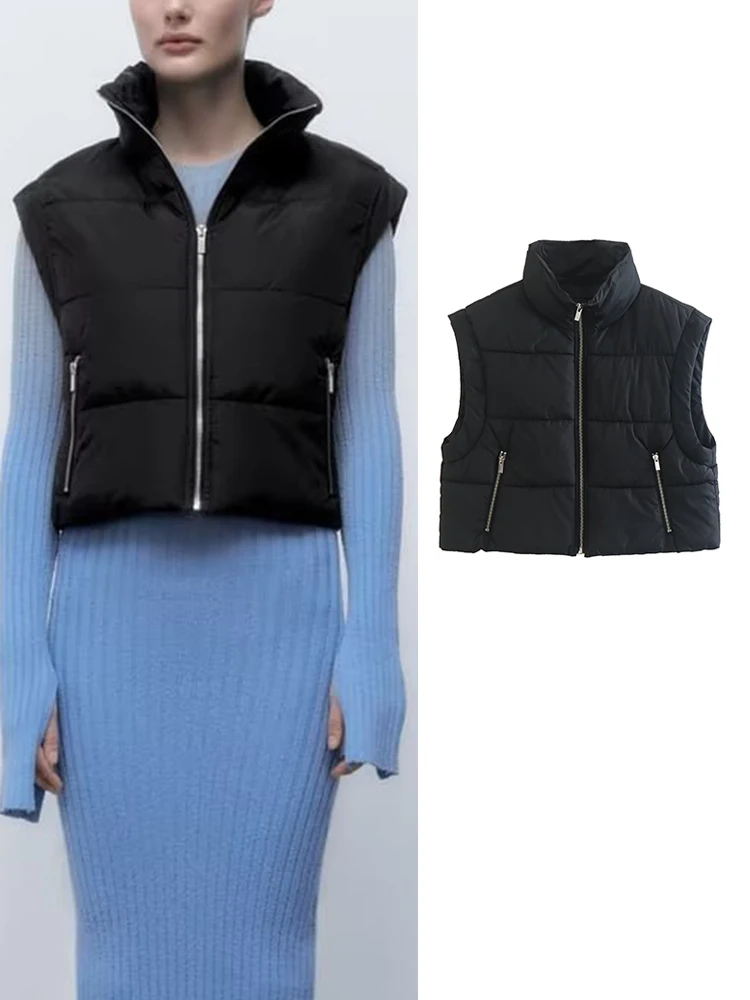 

Женский винтажный жилет без рукавов, с высоким воротником и карманами