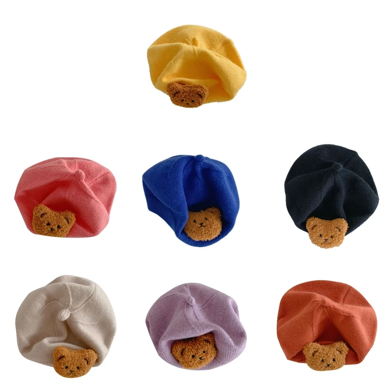 

7 Colors Cute Bear Knitted Baby Berets Hats Winter Infants Warm Beanie Caps for Boys Girls 6 Month to 24 Months Baby Accessories