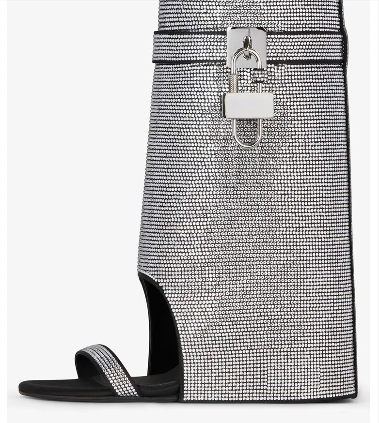 2023 Women's High Heel Summer Boots Open Toe Black Women's Boots Rhinestone Silver Round Head Knee Length Fashion Boots Large 43