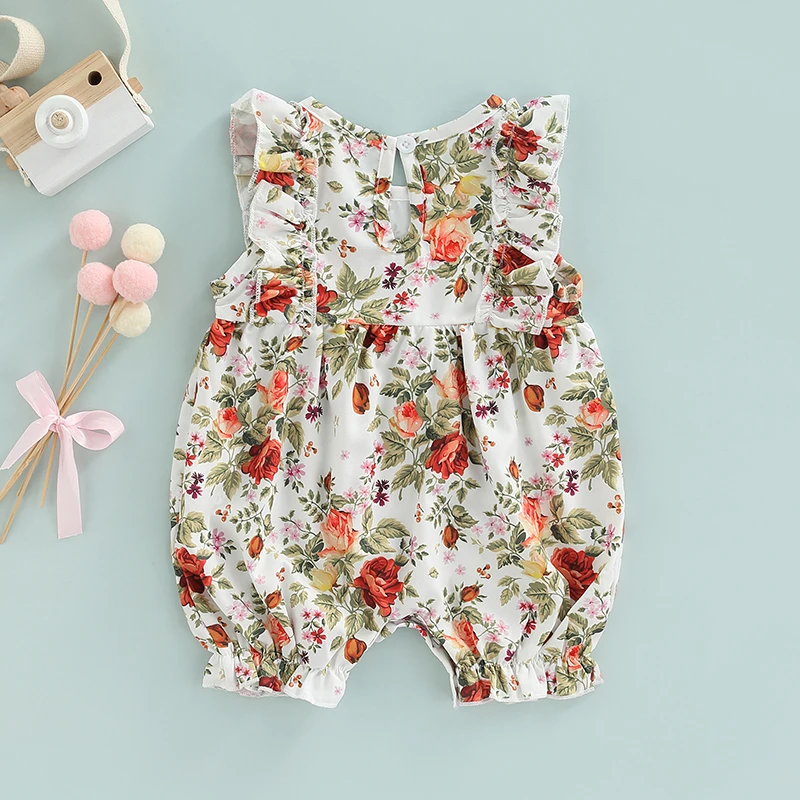 Летняя одежда для новорожденных девочек Летний комбинезон с цветочным принтом и