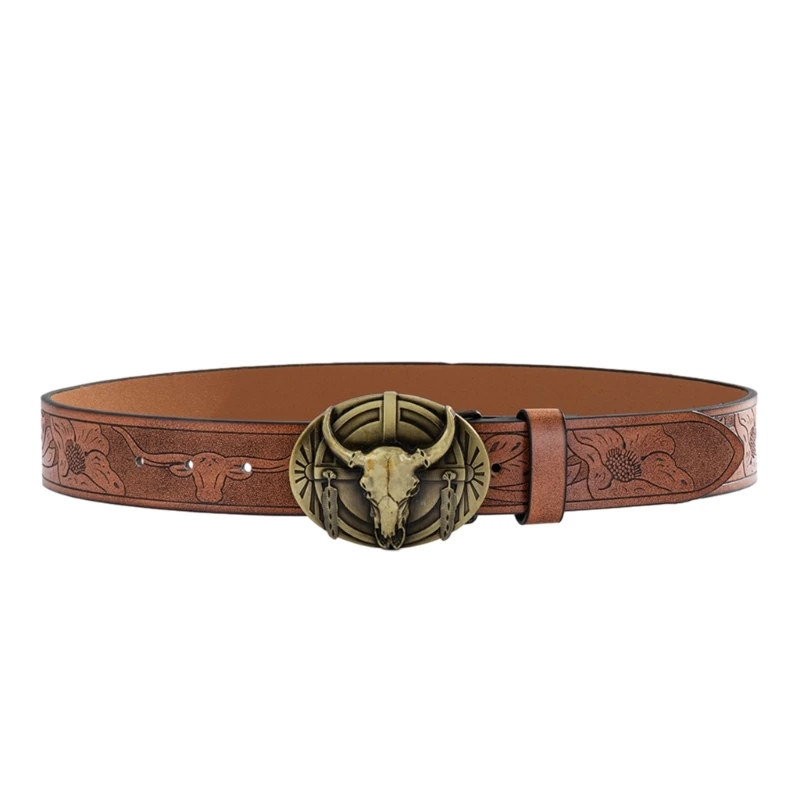 

Wear-Resistant Adult Belt with Relief Bull Head Buckle Male Coat Jeans Waistband