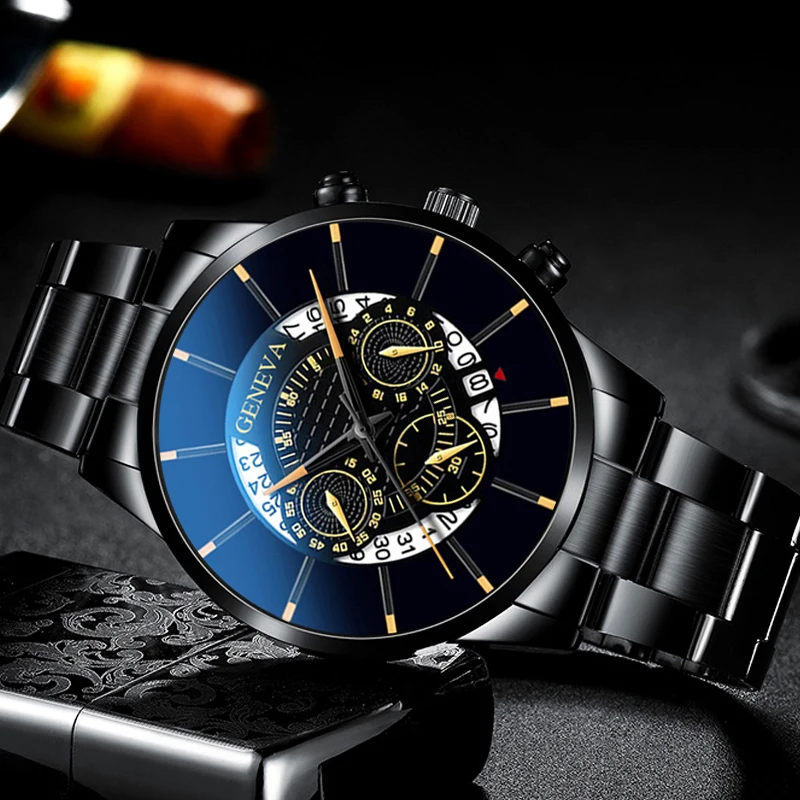 Модные мужские часы 2022 кварцевые классические черные наручные со стальным