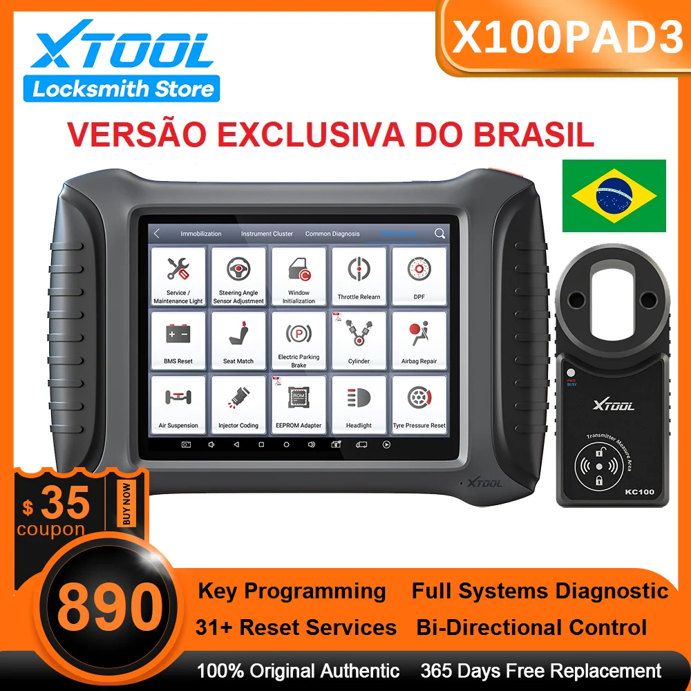 

XTOOL Brasil X100PAD3 OBD2 Key Programmer Professional OBD2 Diagnostic Tool Immobilizer With M822 KC100 KC501 KS01 Free Update