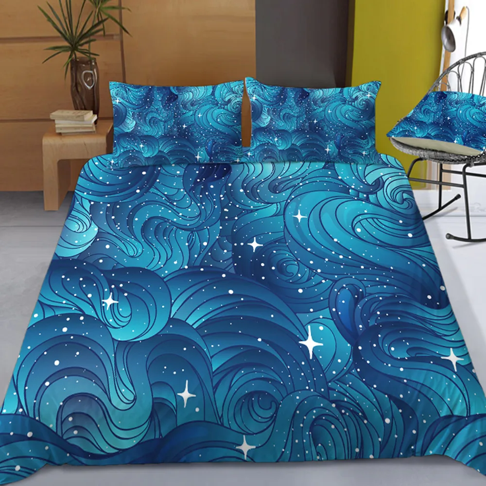 

Dark Blue Stars Sky Moon Duvet Cover Galaxy Night Sky Soft King Queen Size Quilt Cover Pillowcase Kids Girls Boys Bedroom Decor