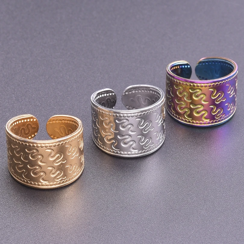 

Titanium Steel Cuban Punk Rings for Men Wide Fashion Snake Pattern Finger Ring Personalize Trendy Gold Color Women ring Jewelry
