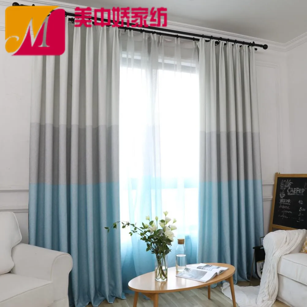 

Nordic Style Curtains for Living Dining Room Bedroom Blackout Ins Three-color Stitching Blackout Simple and Modern