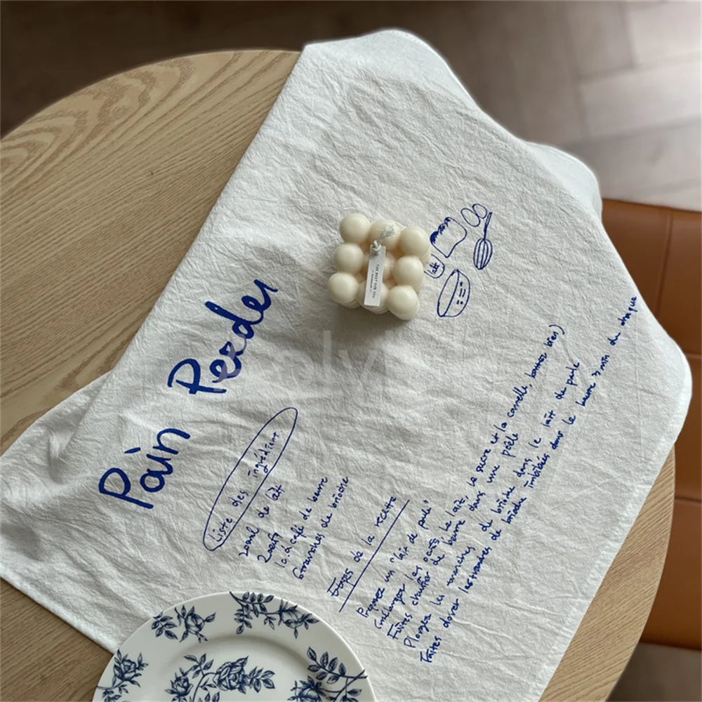 

Korean Ins Style Blue Handwritten Font Background Cloth Placemat Napkin Cover Cloth Gourmet Posing Props Table Napkins Cloth