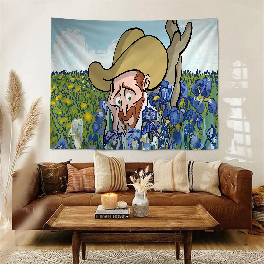 Cartoon Van Gogh Anime Tapestry Cheap Hippie Wall Hanging Bohemian Tapestries Mandala Home Decor