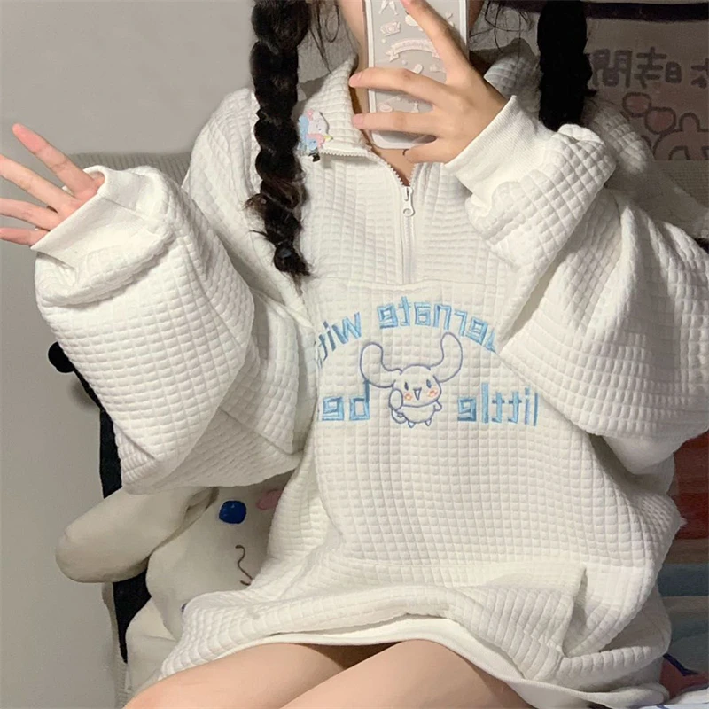

Anime Sanrio Cinnamoroll Y2K Long Sleeve Top Hoodie Women Hoodies Blouse Pullover Women Loose Sleeve Zipper Collar Top Clothes
