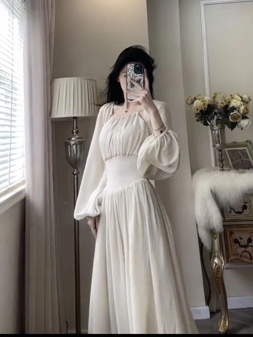 

SuperAen New Arrival White A Line Dress Summer Dresses for Women 2023 Korean Fashion Woman Dress