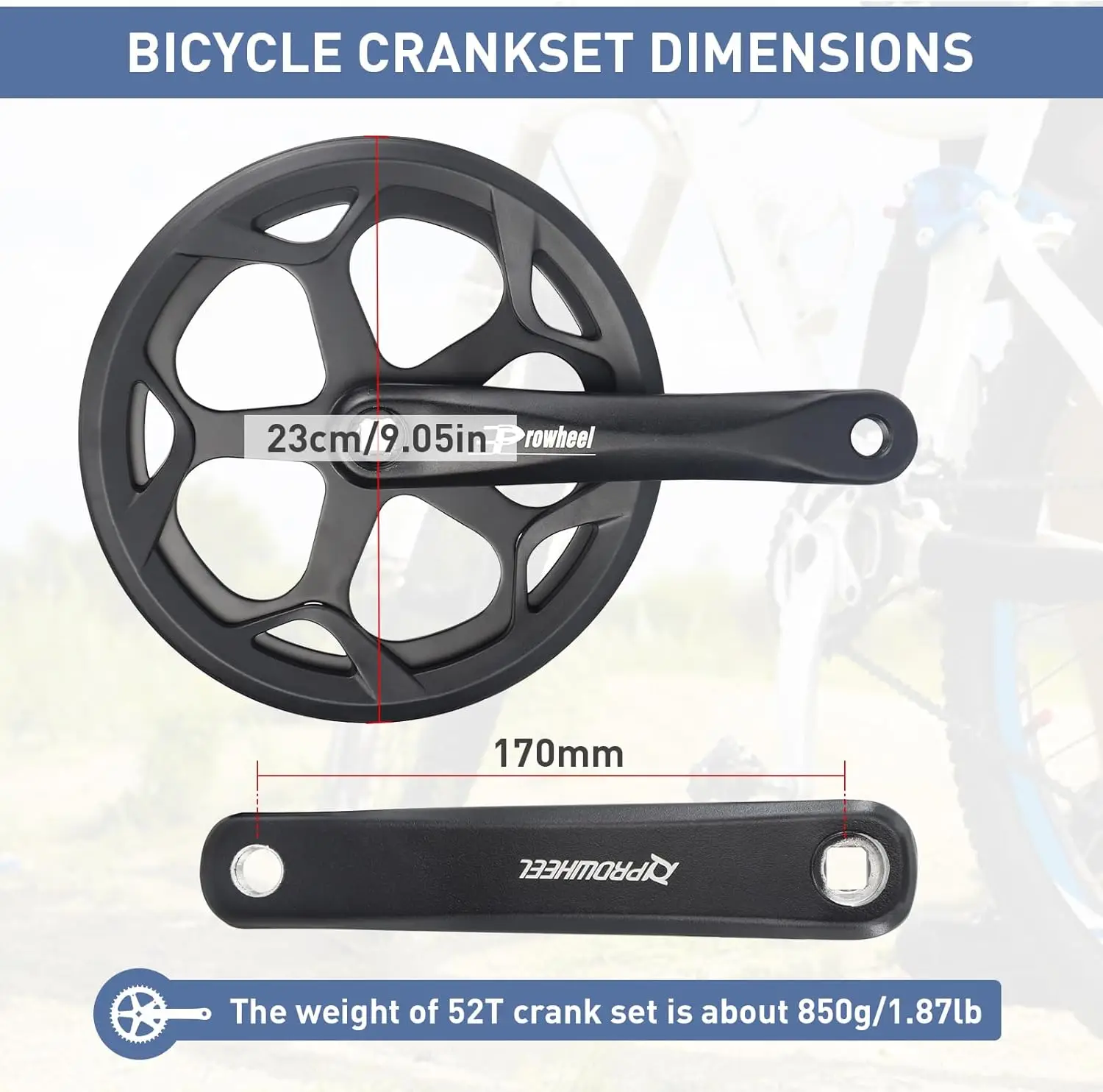 Фото Кривошипная система ZUKKA Prowheel для велосипеда, универсальный квадратный кривошипный комплект 48T/52T - 170 мм, двойная крышка цепи, 170 мм кривошипная рукоятка из алюминиевого сплава №3
