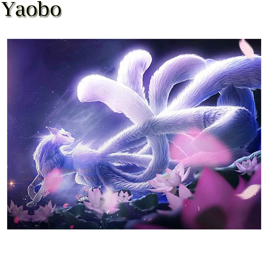 

DIY 5D Diamond Painting Chinese Traditional Mythological Role Nine-Tailed Fox Diamond Mosaic Painting Rhinestone Embroidery