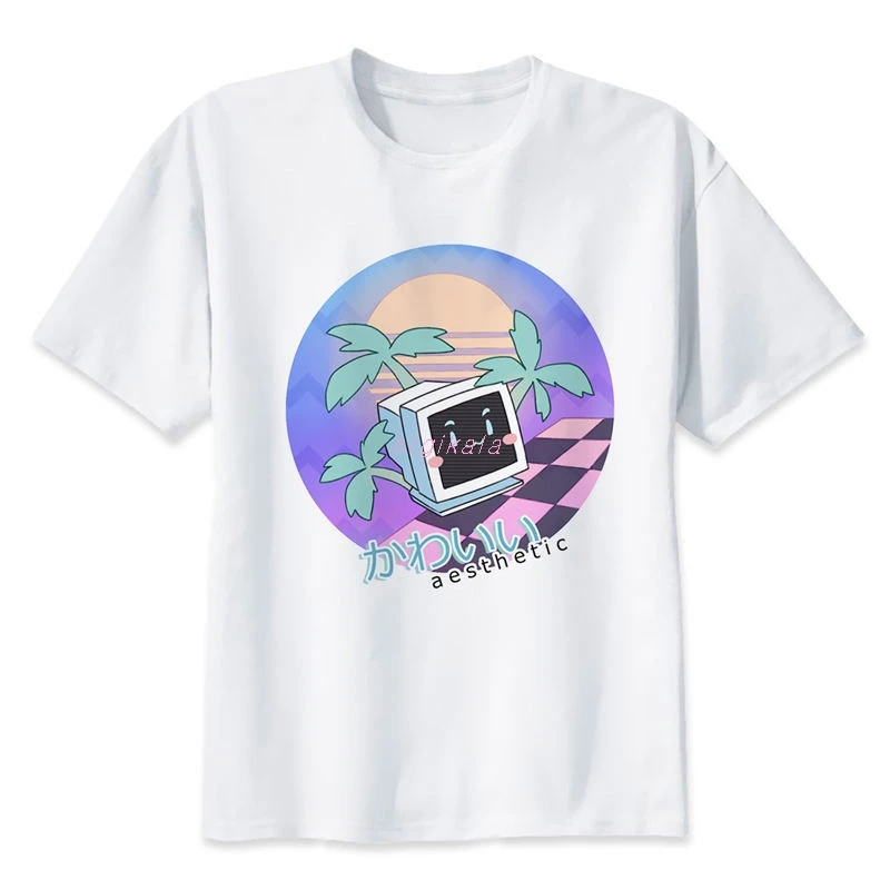 

Футболка Vaporwave мужская с круглым вырезом, модная тенниска с принтом, повседневная майка, белый цвет, лето