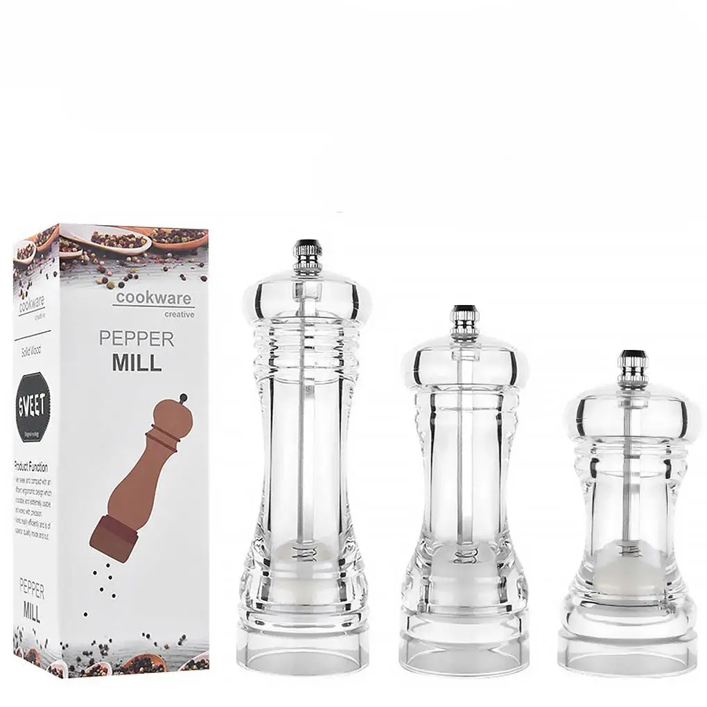 

3 Sizes Acrylic Pepper Grinder Clear Ceramic Peppercorns Sea Salt Mill Adjustable Coarseness Pepper Grinder Seasoning Tool