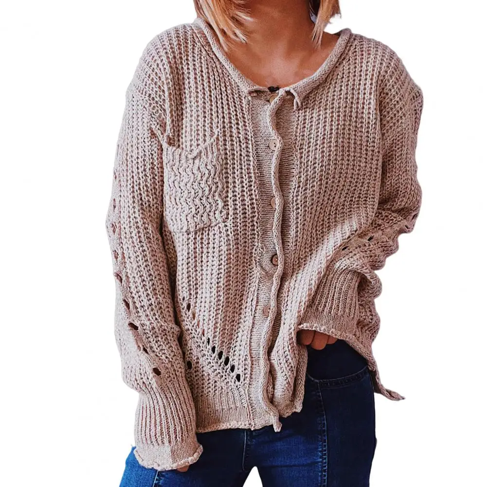

Curling Edge Comfortable Anti-freeze Fall Winter Women Solid Knitted Cardigan Sweater Knitted Cardigan Streetwear