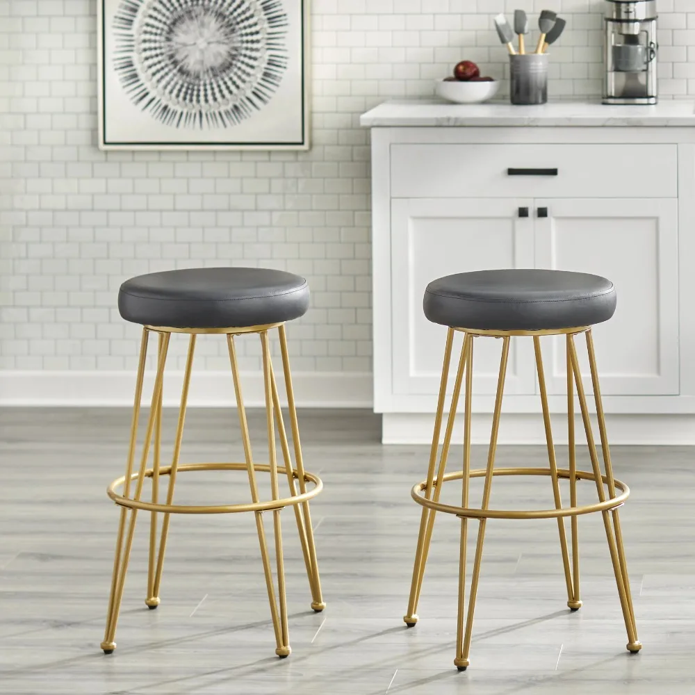 

TMS Magnus Bar 30” High Backless Bar Stool, Set of 2, Black Faux Leather Seat with Gold Metal Frame