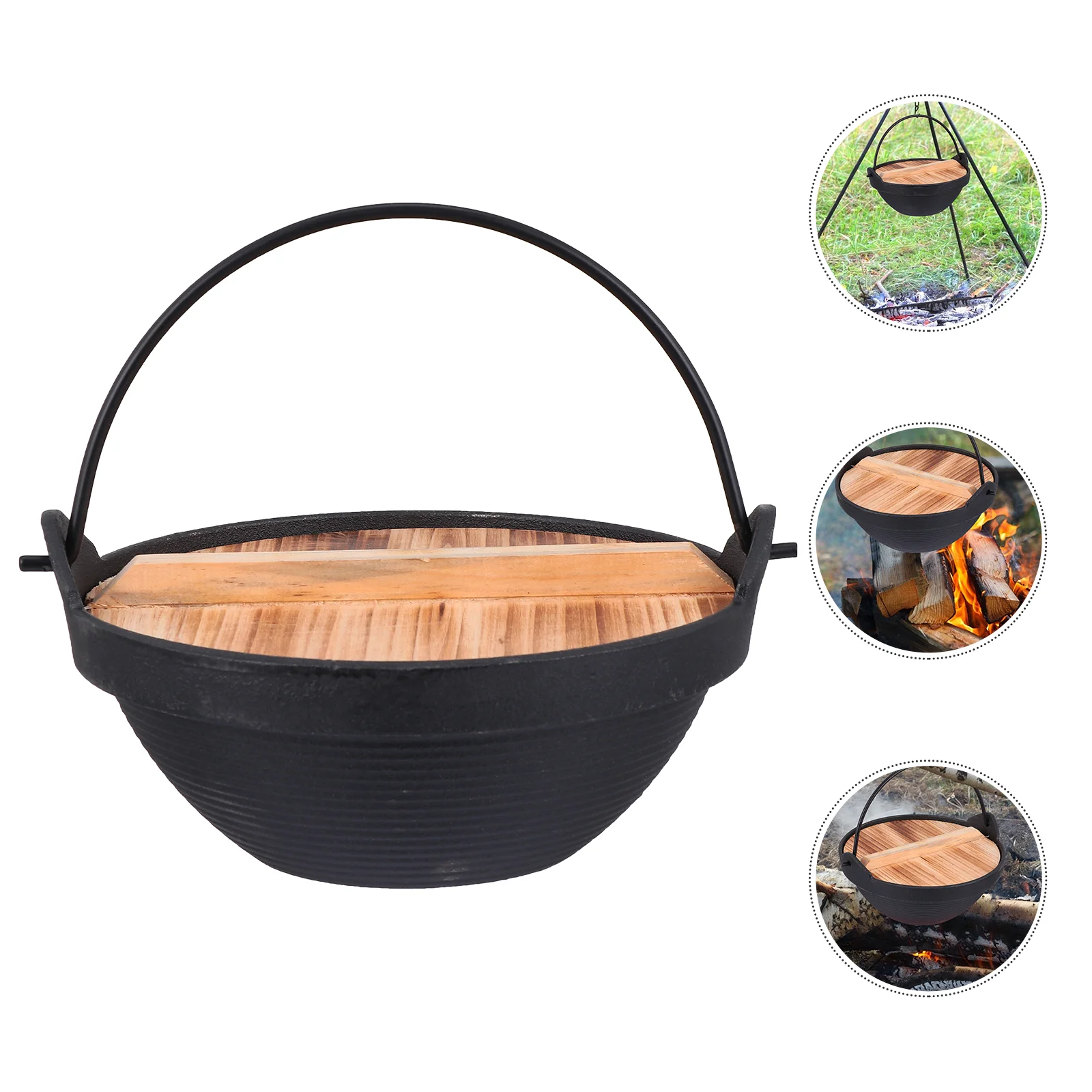 

Sukiyaki Nabe Pot Japanese Cast Pot Picnic Single Sukiyaki Pan Soup Pot Serving Shabu Pot Pot with Wood Lid 18cm