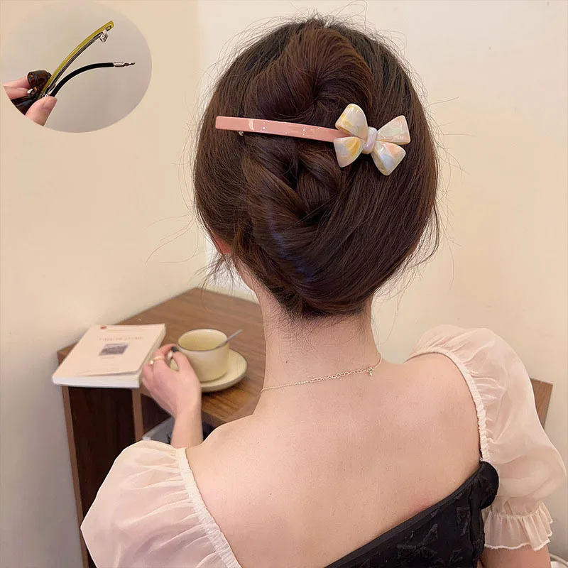 

VANIKA New simple halo dyed acetate bow a word spring clip elegant fashion hair clip ponytail clip headdress hair accessories