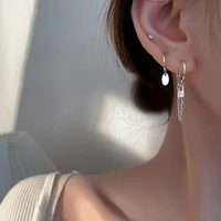 new asymmetry silver color round sequin lock chain earrings for girls unusual accessories women fashion jewelry