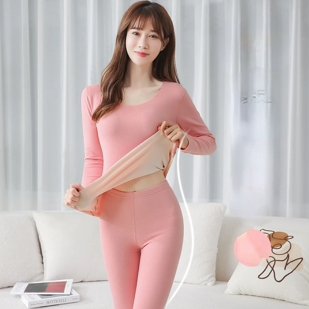Traceless heat insulation underwear Women's plush thickened suit Autumn clothes and trousers for women medium thick  sets