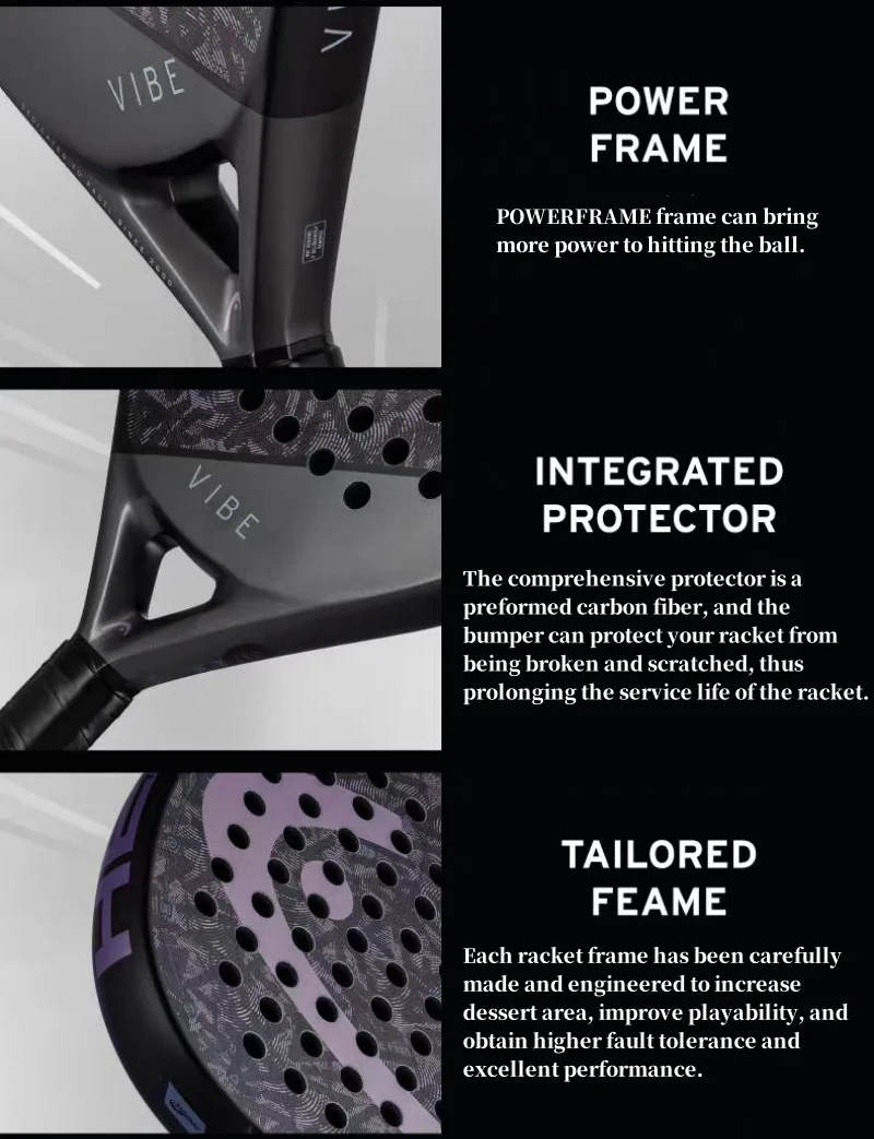 Фото HEAD 2025 НОВЫЕ теннисные ракетки VIBE серии из углеродного волокна Eva Memory Flex Foam Core, легкие теннисные ракетки для падель №4