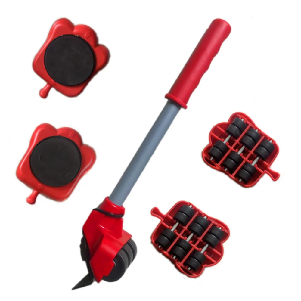 

5Pcs Furniture Mover Tool Set Heavy Stuffs Transport Lifter Wheeled Mover Roller with Wheel Bar Moving Hand Device