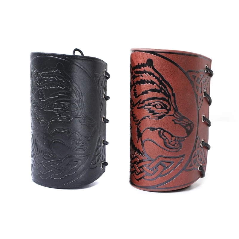 

Vintage Middle Ages Wristband Wide Bracer Lace Up Arm Cuff Gauntlet PU Wrist Protector for ComicCon Photoshoots