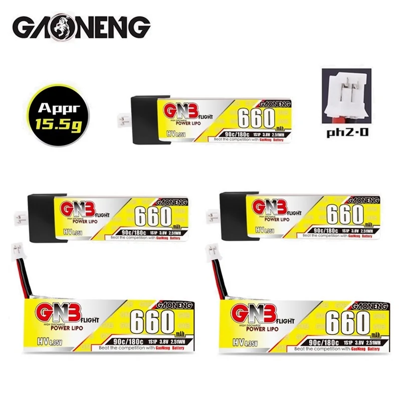 

5Pcs Gaoneng GNB 660mAh 3.8V 1S MAX 90C/180C HV 4.35V Lipo Battery For Emax Tinyhawk King Kong Ldarc TINY7 With PH2.0 Plug