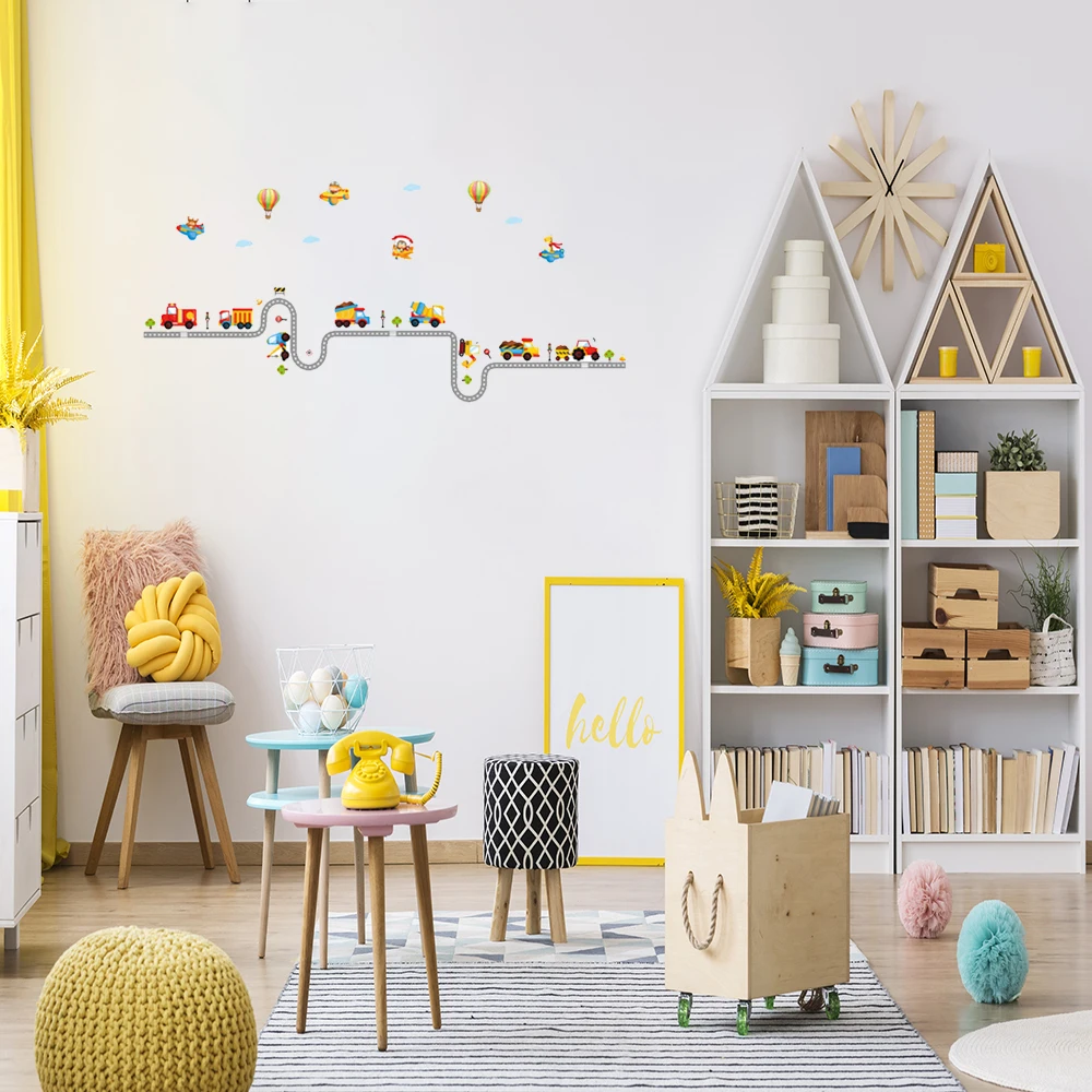 

Personality Cartoon Train Road Track Stickers Children's Room Kindergarten Wall Decoration Fun For Kids Background PVC Sticker