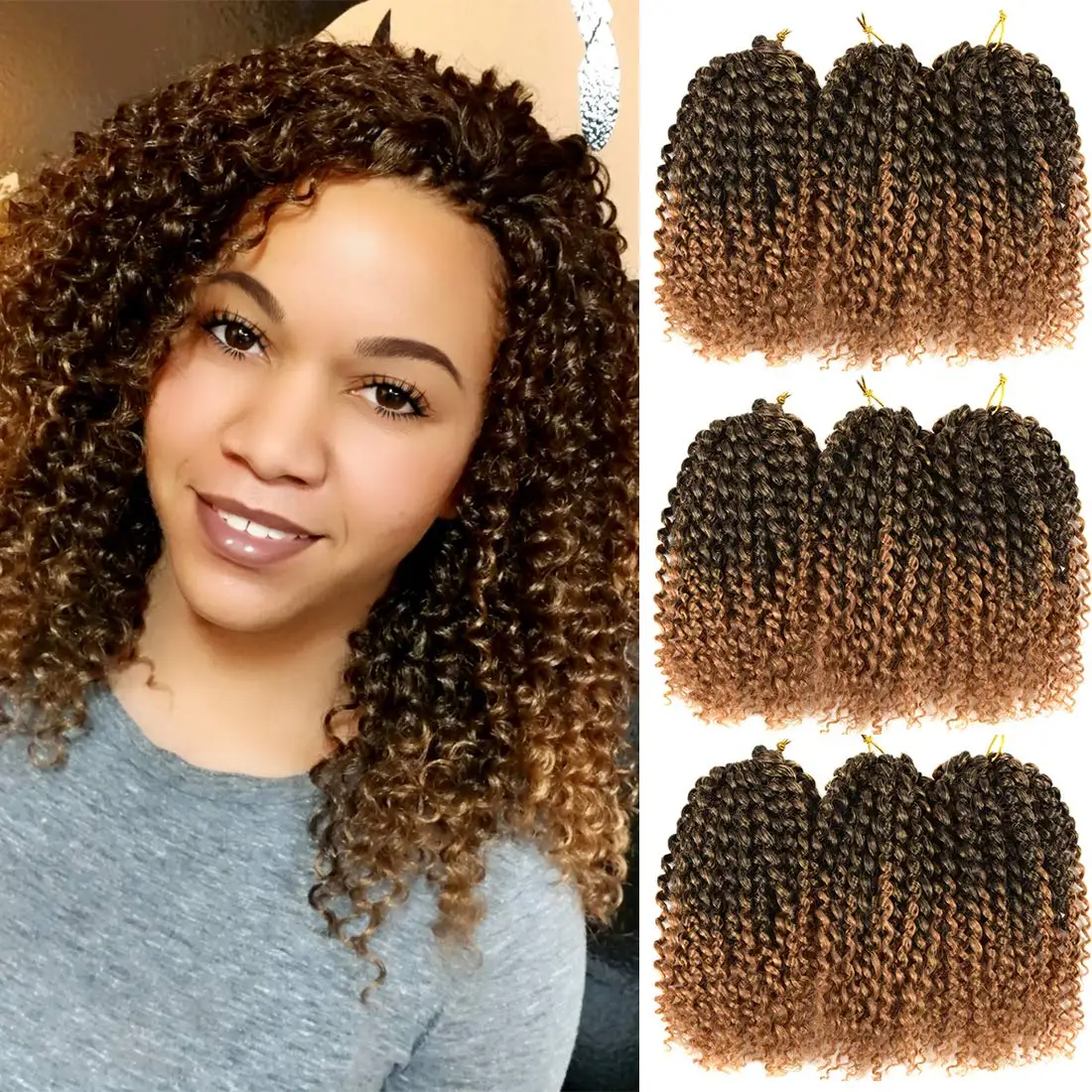 

8 Inch Short Marlybob Crochet Hair 3 Bundles/Lot Synthetic Braiding Hair Extensions Small Afro Kinky Curly Twist Braid NS05