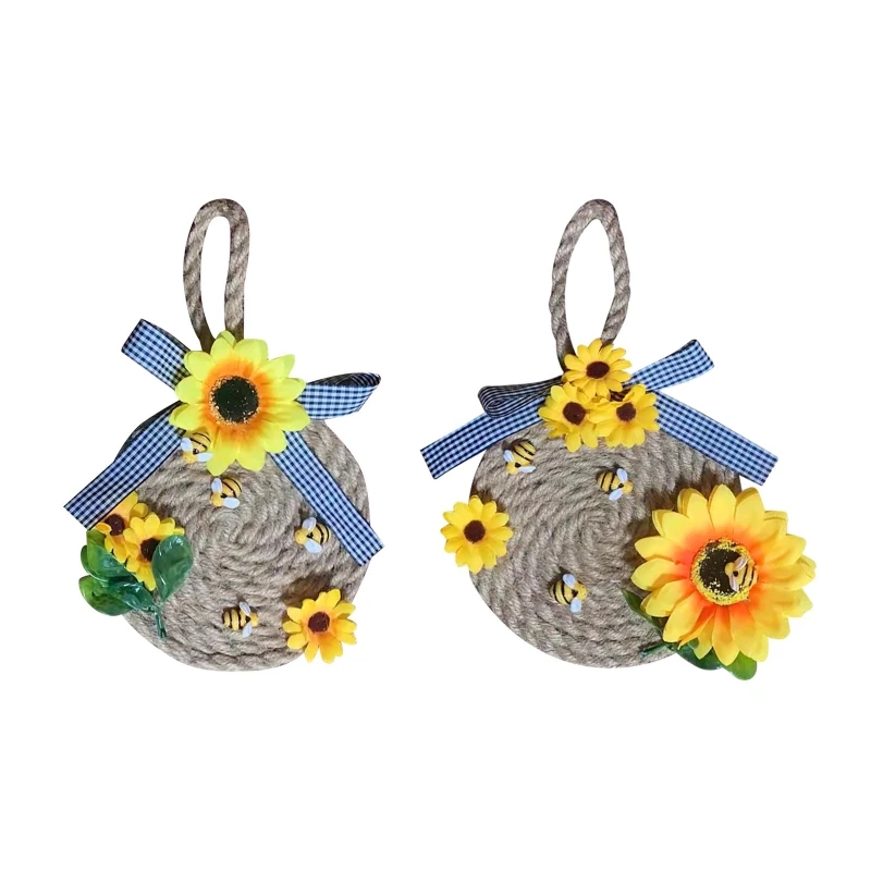 

Праздничный венок из пчелы, подвеска-бант с подсолнухом, Пчелкой, пеньковой веревкой, подвеска для украшения стен в фермерском стиле