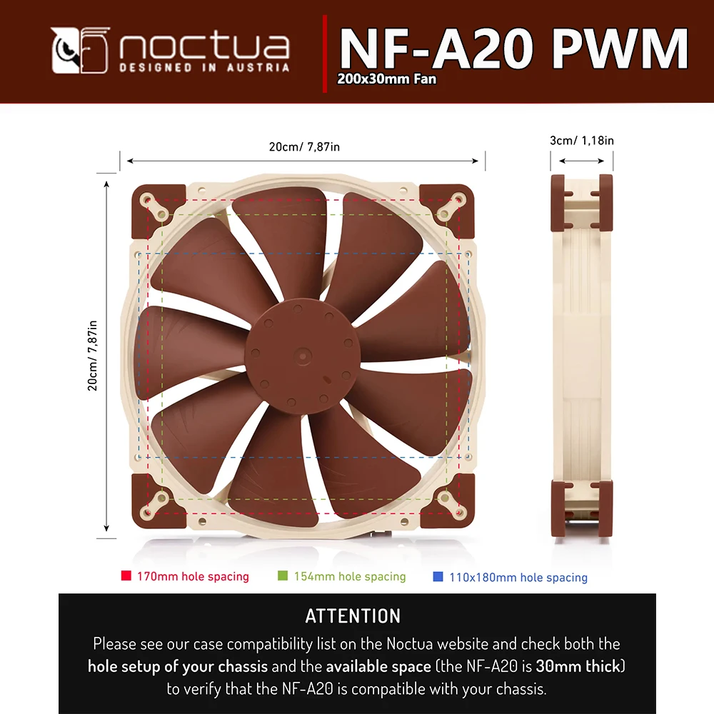 Фото Noctua NF-A20 PWM 4-контактный 12 В высокоэффективный тихий вентилятор 200x30 мм с подшипником SSO2 Chromax. Черный. Размер смены издания 20 см ВЕНТИЛЯТОР №2